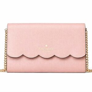 Kate Spade Gemma Scallop Wallet On Chain Rose Smoke Pink Crossbody NWT
